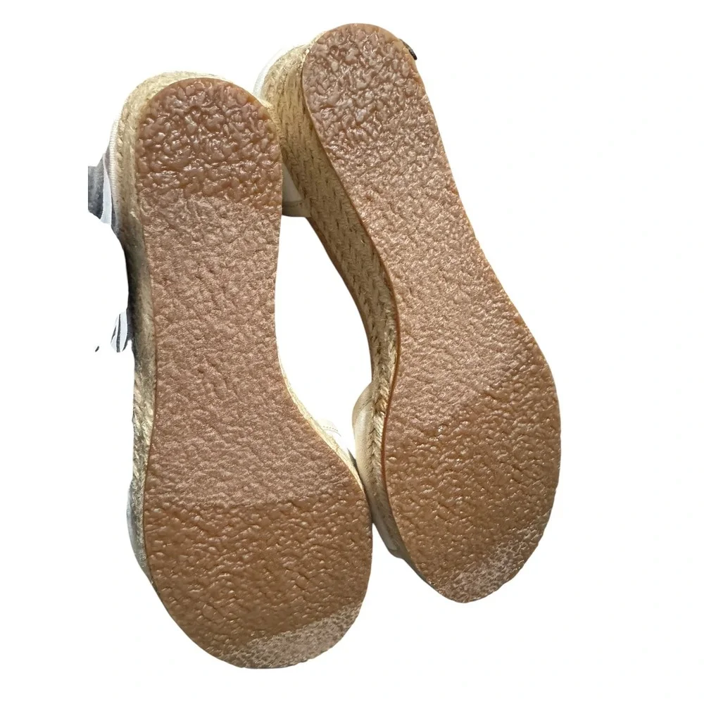 UGG Canvas Espadrille Wedge Sandals Cream Cork Jute Sz 7 Back Zip Open Toe